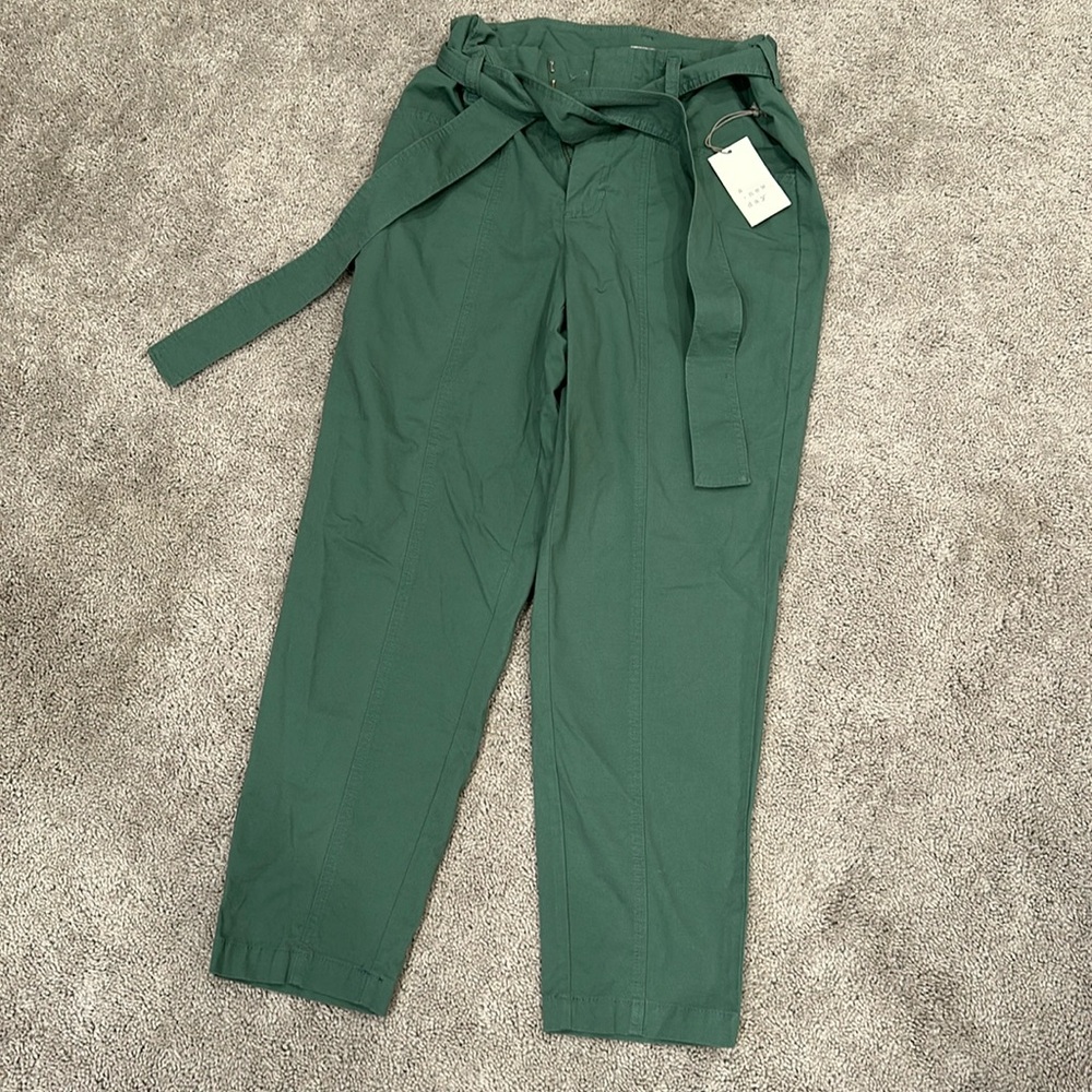 NWT A New Day High Rise Tapered Ankle Tie Front Olive Pants (10) - Picture 2 of 8